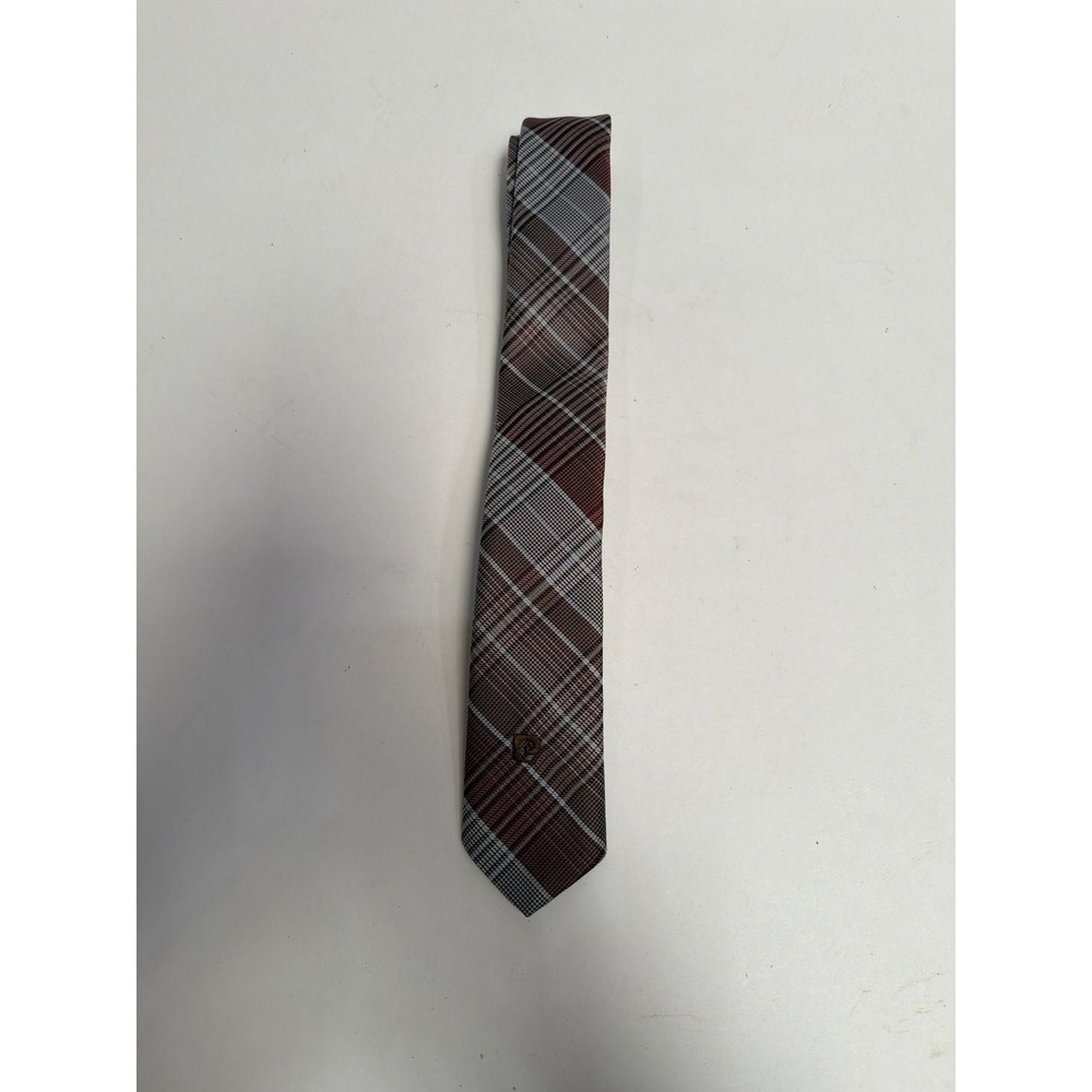 Vintage Pierre‎ Cardin Brown and Gray Plaid Polyester Necktie